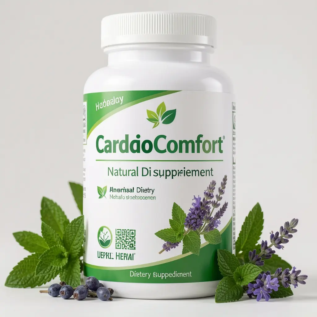 CardioComfort natural dietary supplement bottle with herbal ingredients